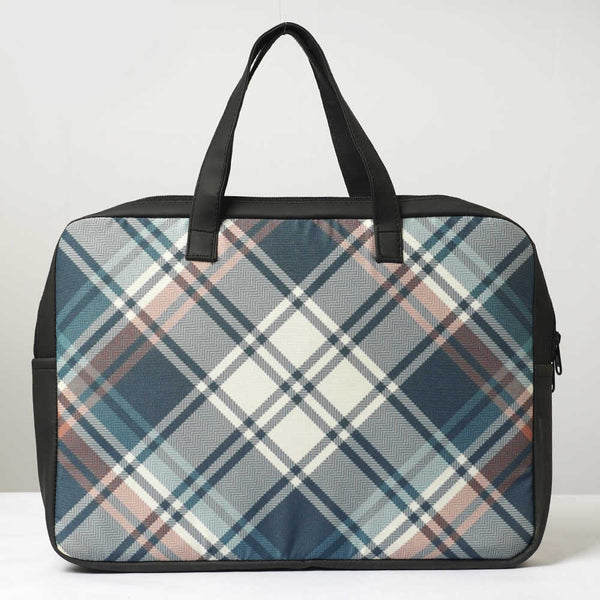 Check Printed Canvas & PU Laptop Bag Fit 15.6 Inch Laptop